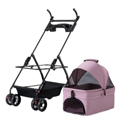 SYLGXH Hunde Kinderwagen Haustierkatzen- Und Hundekinderwagen, Hunde- Und Katzen-Teddy-Kinderwagen, Kleiner Haustierkinderwagen, Leichter Hundekinderwagen Katzen Kinderwagen(Pink,A) von SYLGXH