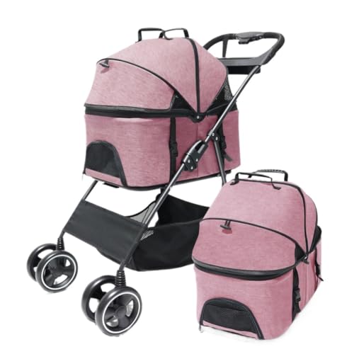 SYLGXH Hunde Kinderwagen Im Freien Freistehender Hunde- Und Katzenhaustier Kleiner Und Mittelgroßer Welpen-Kinderwagenausflug Leichter Kinderwagen Mit Vier Rädern Katzen Kinderwagen(Pink) von SYLGXH