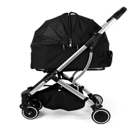 SYLGXH Hunde Kinderwagen Leichter, Zusammenklappbarer Haustier-Kinderwagen, Hunde- Und Katzentasche, Doppellagiger Out-and-Out-Kinderwagen, Praktischer Haustier-Kinderwagen Katzen Kinderwagen(Black) von SYLGXH