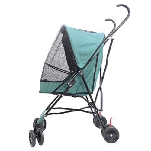 Hunde Kinderwagen Leichter und atmungsaktiver zusammenklappbarer Haustier-Kinderwagen for Hunde und Katzen, vierrädriger Outdoor-Reise-Haustier-Kinderwagen Katzen Kinderwagen(Green) von SYLGXH