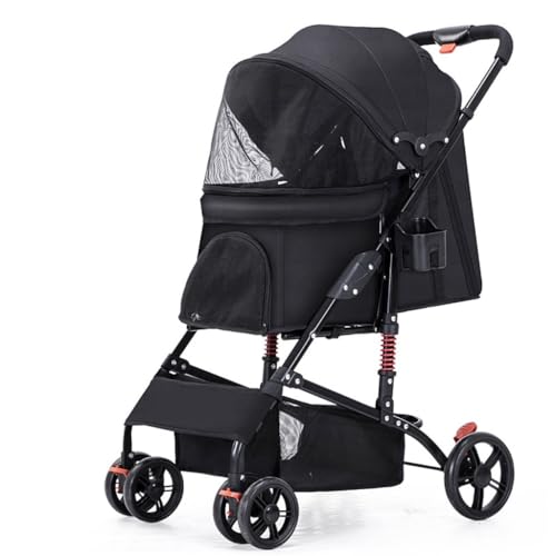 SYLGXH Hunde Kinderwagen Leichter zusammenklappbarer Haustier-Kinderwagen for Welpen und Kätzchen, Vierrad-Haustier-Kinderwagen, Hunde-Kinderwagen, Haustierwagen Katzen Kinderwagen(Black) von SYLGXH
