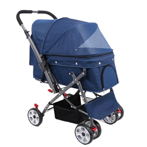 Hunde Kinderwagen Tragbarer Haustier-Kinderwagen, Umkehrbarer Hunde-Kinderwagen, Faltbarer Katzen-Kinderwagen, Kleiner Und Mittelgroßer Kinderwagen Katzen Kinderwagen(Blue) von SYLGXH