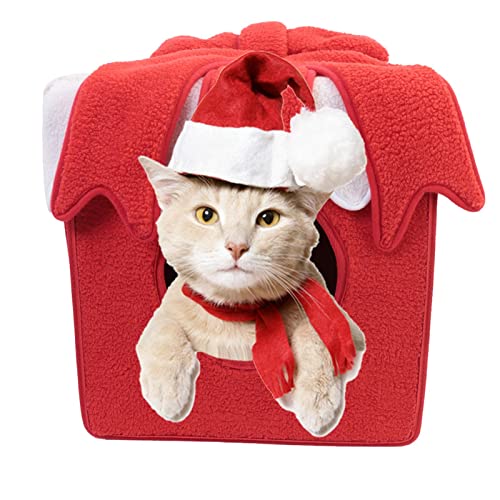 SYNYEY Kätzchenbett | Neuartiges Katzenbett in niedlicher Weihnachtsgeschenkbox - Warmes, bequemes, geschlossenes Haustierbett, Faltbare Katzenbetten für kleine Hunde, Welpen, Kätzchen, Kaninchen von SYNYEY