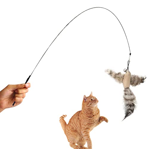 SYNYEY Katzenfeder-Spielzeug, freihändig, interaktives Katzenspielzeug mit Saugnapf, Katzenstab, Haustier-Spielzeug, Zauberstab, Katze für Kätzchen, Katze, Spaß beim Trainieren von SYNYEY