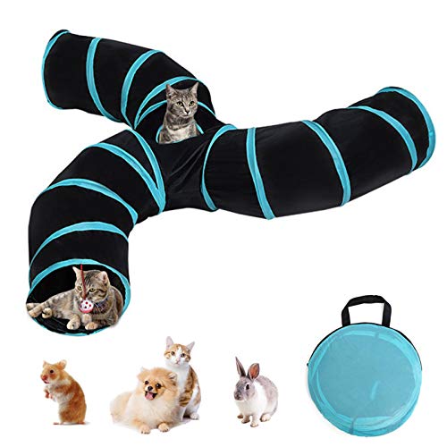 SYNYEY Tunnelspielzeug für Katzen, Zusammenklappbarer 3-Wege-Spieltunnel für Haustiere, Faltbares Rohr mit Ball Maze Cat House Pet Interactive für Katzen, Welpen, Kätzchen, Kaninchen von SYNYEY