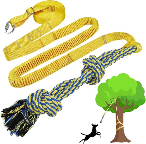 SYOOY Bungee-Zerrspielzeug für Hunde, zum Aufhängen am Baum, Outdoor-Haltegurt, interaktives Hundeseil mit Kauköder für kleine, mittelgroße und große Hunde (Gelb) von SYOOY