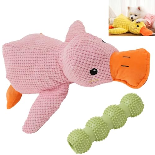 SYRMMM Beruhigende Ente für Haustiere, Anti-Stress-Ente für Hunde, Anti-Stress-Ente, Plüsch-Kauspielzeug für Hunde, geeignet für alle Arten von Haustieren, Grün (mit Zahnreinigungsstab für Haustiere) von SYRMMM