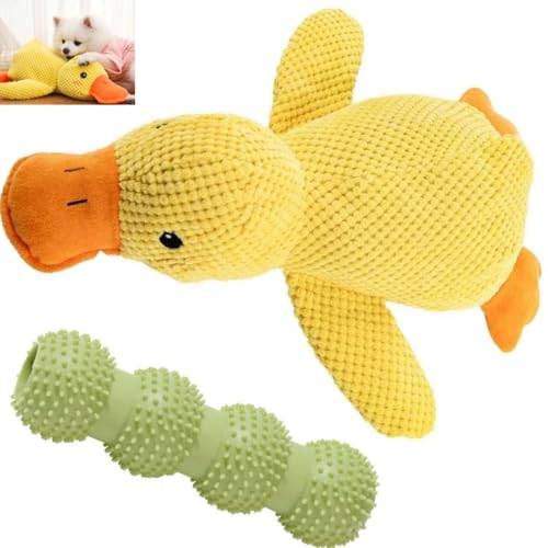 SYRMMM Beruhigende Ente für Haustiere, Anti-Stress-Ente für Hunde, Anti-Stress-Ente, Plüsch-Kauspielzeug für Hunde, geeignet für alle Arten von Haustieren, Grün (mit Zahnreinigungsstab für Haustiere) von SYRMMM