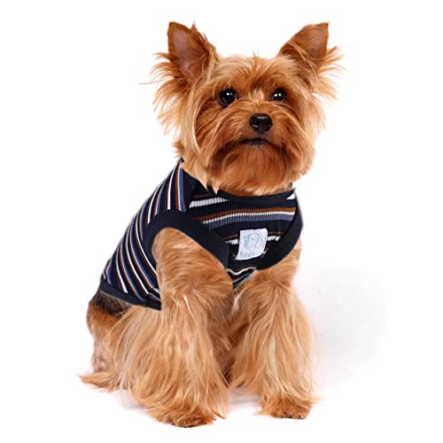 SZAT PRO Gestreifte Teetasse Haustier Hund T-Shirts, 100% Baumwolle Tank Weste für kleine Hunde und Katzen, Ärmellose Welpenkleidung für Chihuahua Yorkie Blau Schwarz, X-Small von SZAT PRO