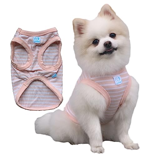 SZAT PRO Klassische gestreifte Teetasse Haustier Hund T-Shirts, 100% Baumwolle Tank Weste für kleine Hunde, ärmellose Welpenkleidung für Chihuahua Yorkie Rosa, Groß SZAT PRO Klassische gestreifte Teetasse Haustier Hund T-Shirts, 100% Baumwolle Tank Weste für kleine Hunde, ärmellose Welpenkleidung für Chihuahua Yorkie Rosa, Groß von SZAT PRO