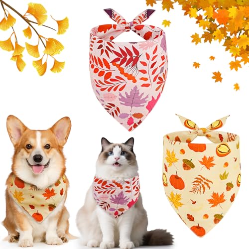 SZEE Hundehalstuch Herbst Hund Bandana, Halstuch Hunde Geschenk mit Ahornblatt, Fall Dog/Cat Bandana, Hundebekleidung Kopftücher Waschbarer für Kleine/Mittel/Große Hunde und Katzen,2 Stück,L von SZEE