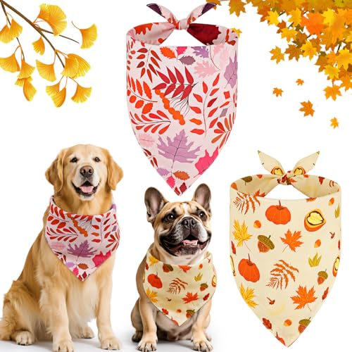 SZEE Hundehalstuch Herbst Hund Bandana,Halstuch Hunde Geschenk mit Ahornblatt, Fall Dog/Cat Bandana, Hundebekleidung Kopftücher Waschbarer für Kleine/Mittel/Große Hunde und Katzen,2 Stück, XL von SZEE