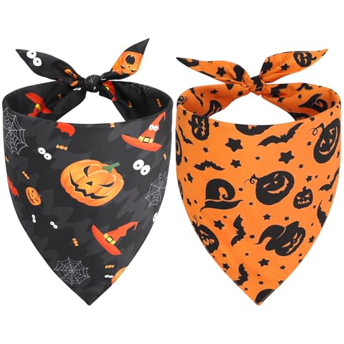 SZEE Halloween-Hundehalstuch, 2 Stück, Hexe und Kürbis, doppellagiger Hundeschal für große und extra große Hunde, lustige Halloween-Kostüme für festliche Feiern, Foto-Requisite (XL, Schwarz und von SZEE