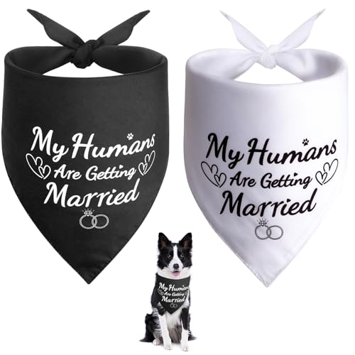 SZEE Hundehalstücher für Hochzeiten, Verlobungsparty-Dekorationen, "My Humans are Getting Married", Brautparty-Geschenke für die Braut, 2 Stück (Weiß und Schwarz, L) von SZEE