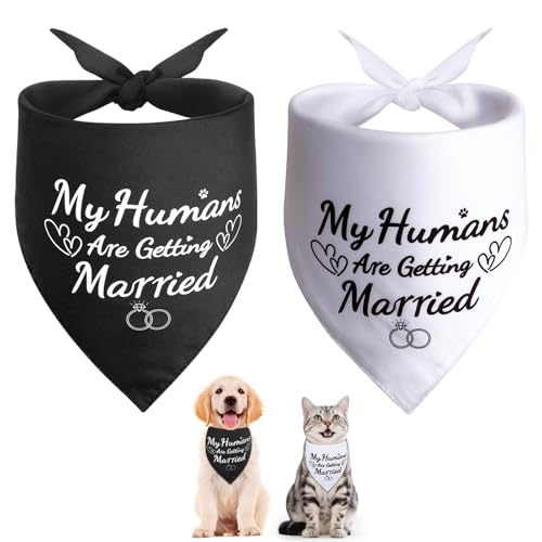 SZEE Hundehalstücher für Hochzeiten, Verlobungsparty-Dekorationen, "My Humans are Getting Married", Brautparty-Geschenke für die Braut, 2 Stück (Weiß und Schwarz, S) von SZEE