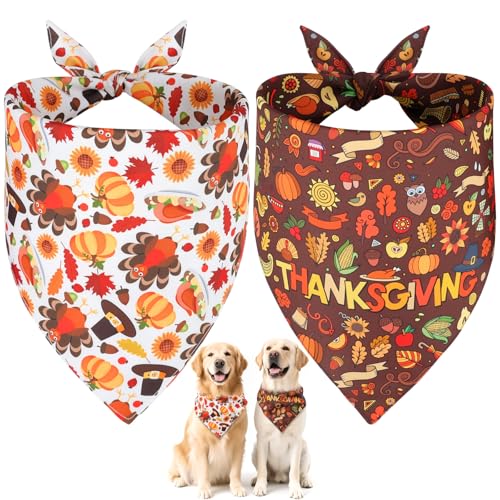 SZEE Hundehalstücher für Thanksgiving, Urlaubs-Zubehör mit Kürbissen, Truthähnen und Thanksgiving-Buchstaben, Thanksgiving-Halstücher für Hunde für warme Erntestimmung (Größe XL, Weiß und Braun), 2 SZEE Hundehalstücher für Thanksgiving, Urlaubs-Zubehör mit Kürbissen, Truthähnen und Thanksgiving-Buchstaben, Thanksgiving-Halstücher für Hunde für warme Erntestimmung (Größe XL, Weiß und Braun), 2 von SZEE