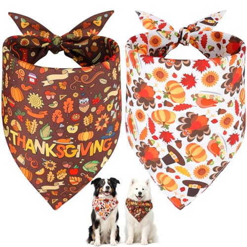 SZEE Hundehalstücher für Thanksgiving, Urlaubs-Zubehör mit Kürbissen, Truthähnen und Thanksgiving-Buchstaben, Thanksgiving-Halstücher für Hunde für warme Erntestimmung (groß, Weiß und Braun), 2 Stück SZEE Hundehalstücher für Thanksgiving, Urlaubs-Zubehör mit Kürbissen, Truthähnen und Thanksgiving-Buchstaben, Thanksgiving-Halstücher für Hunde für warme Erntestimmung (groß, Weiß und Braun), 2 Stück von SZEE