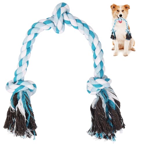 SZEE Hundeseilspielzeug, 3 Knoten Kauseil Spielzeug für kleine, mittelgroße und große Hunde, natürliche Baumwolle Hund Zugseil für Tauziehen und Zahnreinigung (Blau) von SZEE