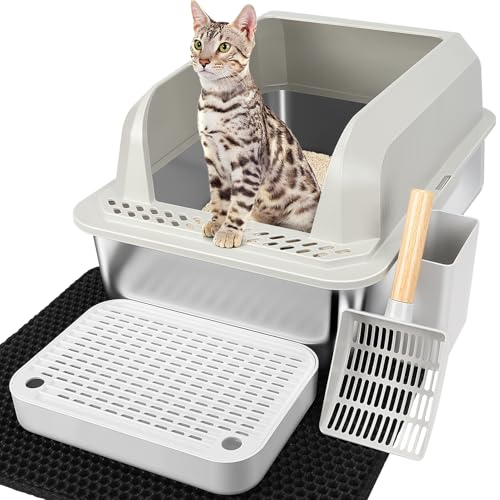 SZEE Katzentoilette aus Edelstahl, leicht zu reinigen und nimmt keinen Geruch an, extra große Katzentoilette mit hohen Seiten, Fußtritt, Matte und Streuschaufel SZEE Katzentoilette aus Edelstahl, leicht zu reinigen und nimmt keinen Geruch an, extra große Katzentoilette mit hohen Seiten, Fußtritt, Matte und Streuschaufel von SZEE