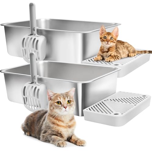 SZEE Katzentoilette aus Edelstahl, leicht zu reinigen und nimmt keinen Geruch an, große Katzentoilette mit Auffangbox und Streuschaufel, 2 Stück SZEE Katzentoilette aus Edelstahl, leicht zu reinigen und nimmt keinen Geruch an, große Katzentoilette mit Auffangbox und Streuschaufel, 2 Stück von SZEE