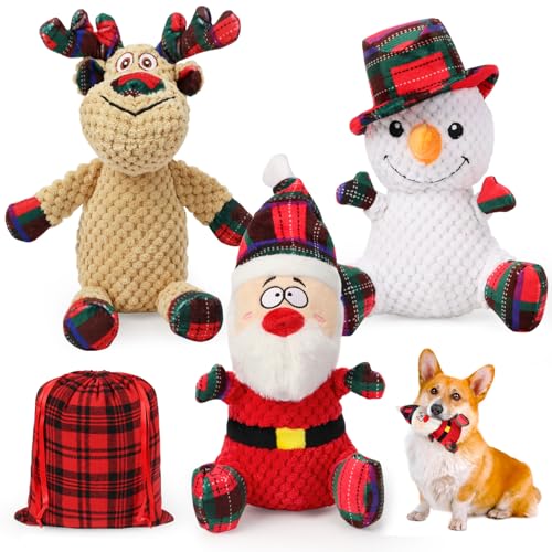 SZEE Weihnachts-Hundespielzeug, 3 Stück, Plüsch-Kauspielzeug für kleine und mittelgroße Hunde, Weihnachtsmann, Rentier, Schneemann, interaktiver Hund für Feiertage und geistige Stimulation SZEE Weihnachts-Hundespielzeug, 3 Stück, Plüsch-Kauspielzeug für kleine und mittelgroße Hunde, Weihnachtsmann, Rentier, Schneemann, interaktiver Hund für Feiertage und geistige Stimulation von SZEE