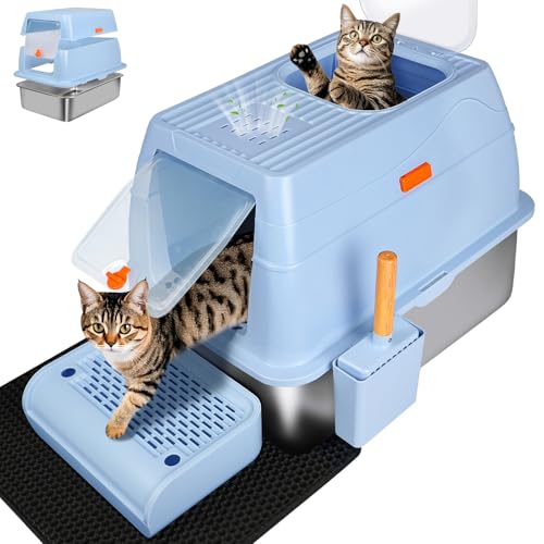 SZEETECH Geschlossene Edelstahl Katzenklo mit Aktivkohlefilter, XXL, leicht zu reinigen, Zwei-Tür-Konfiguration, Edelstahl Katzentoilette mit Deckel - Blau SZEETECH Geschlossene Edelstahl Katzenklo mit Aktivkohlefilter, XXL, leicht zu reinigen, Zwei-Tür-Konfiguration, Edelstahl Katzentoilette mit Deckel - Blau von SZEETECH
