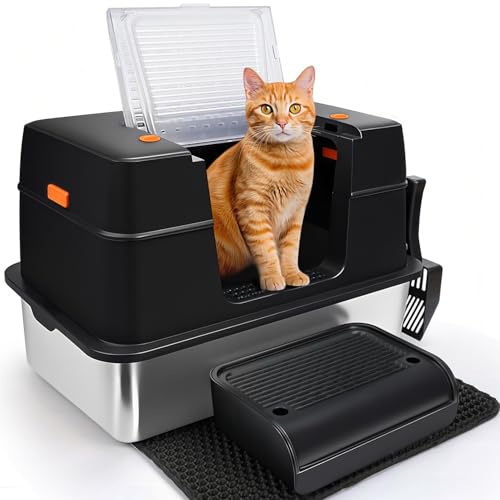 SZEETECH Geschlossene Edelstahl Katzenklo - XXL, Leicht zu Reinigen, Geruchshemmend, Zwei Modi (Geschlossen & Halboffen) - Edelstahl Katzenklo mit Deckel - Schwarz SZEETECH Geschlossene Edelstahl Katzenklo - XXL, Leicht zu Reinigen, Geruchshemmend, Zwei Modi (Geschlossen & Halboffen) - Edelstahl Katzenklo mit Deckel - Schwarz von SZEETECH