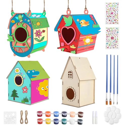 4 Stück DIY Vogelhaus Bausatz Kinder, Holz Vogelhaus zum Bemalen, mit Malset, Geeignet für Geburtstagsfeiern 4 Stück DIY Vogelhaus Bausatz Kinder, Holz Vogelhaus zum Bemalen, mit Malset, Geeignet für Geburtstagsfeiern von SZHUGEKI