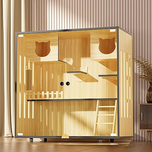 Großes Katzenkäfighaus, Katzenhaus aus Holz für draußen/innen, mit Katzenkratzbaum, Katzenleiter, Katzenstreu, mit Rollen, geeignet für Innenbalkon (Größe: 120 x 60 x 120 cm/47 x 24 x 47 Zol Großes Katzenkäfighaus, Katzenhaus aus Holz für draußen/innen, mit Katzenkratzbaum, Katzenleiter, Katzenstreu, mit Rollen, geeignet für Innenbalkon (Größe: 120 x 60 x 120 cm/47 x 24 x 47 Zol von SZITW