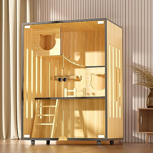 Großes Katzenkäfighaus, Katzenhaus aus Holz für draußen/innen, mit Katzenkratzbaum, Katzenleiter, Katzenstreu, mit Rollen, geeignet für Innenbalkon (Größe: 90 x 60 x 120 cm/35 x 24 x 47 Zoll Großes Katzenkäfighaus, Katzenhaus aus Holz für draußen/innen, mit Katzenkratzbaum, Katzenleiter, Katzenstreu, mit Rollen, geeignet für Innenbalkon (Größe: 90 x 60 x 120 cm/35 x 24 x 47 Zoll von SZITW