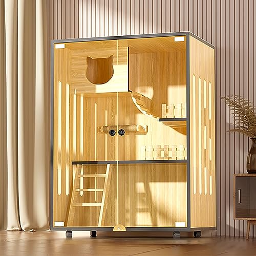 Großes Katzenkäfighaus, Katzenhaus aus Holz für draußen/innen, mit Katzenkratzbaum, Katzenleiter, Katzenstreu, mit Rollen, geeignet für Innenbalkon (Größe: 90 x 60 x 120 cm/35 x 24 x 47 Zoll Großes Katzenkäfighaus, Katzenhaus aus Holz für draußen/innen, mit Katzenkratzbaum, Katzenleiter, Katzenstreu, mit Rollen, geeignet für Innenbalkon (Größe: 90 x 60 x 120 cm/35 x 24 x 47 Zoll von SZITW