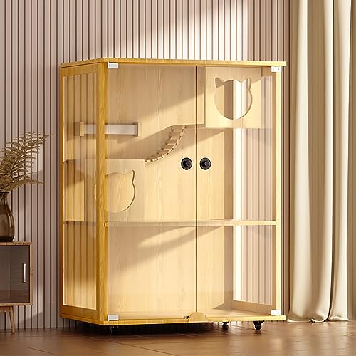 Großes Katzenkäfighaus, Katzenhaus aus Holz für draußen/innen, mit Katzenkratzbaum, Katzenleiter, Katzenstreu, mit Rollen, geeignet für Innenbalkon (Größe: 90 x 60 x 120 cm/35 x 24 x 47 Zoll Großes Katzenkäfighaus, Katzenhaus aus Holz für draußen/innen, mit Katzenkratzbaum, Katzenleiter, Katzenstreu, mit Rollen, geeignet für Innenbalkon (Größe: 90 x 60 x 120 cm/35 x 24 x 47 Zoll von SZITW