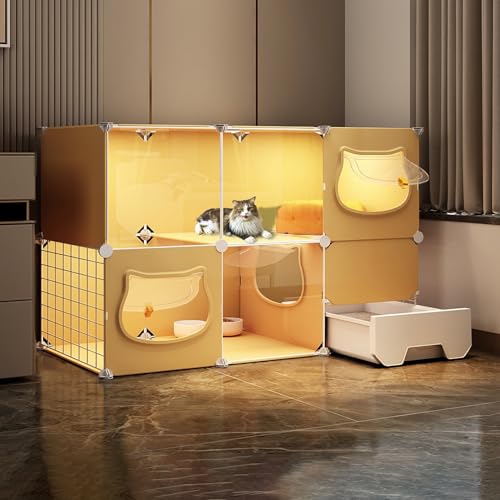 Katzenkäfige für den Innenbereich, Laufstall für kleine Tiere, mit unabhängiger ausziehbarer Katzentoilette und Katzentür, Sie können frei kommen und gehen, EIN großer Spielplatz für Katzen Katzenkäfige für den Innenbereich, Laufstall für kleine Tiere, mit unabhängiger ausziehbarer Katzentoilette und Katzentür, Sie können frei kommen und gehen, EIN großer Spielplatz für Katzen von SZITW