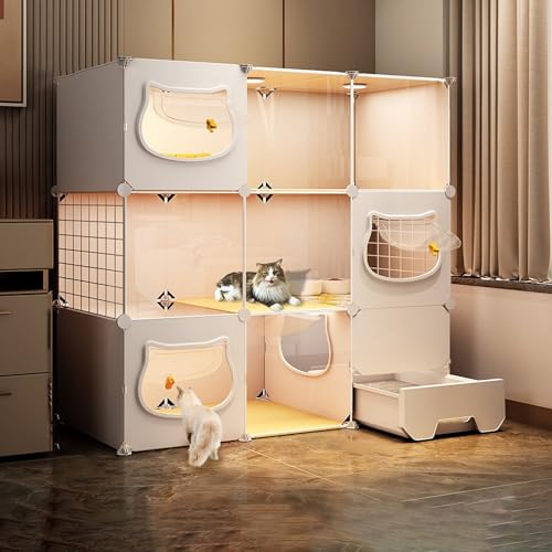 Katzenkäfige für den Innenbereich, Laufstall für kleine Tiere, mit unabhängiger ausziehbarer Katzentoilette und Katzentür, Sie können frei kommen und gehen, EIN großer Spielplatz für Katzen Katzenkäfige für den Innenbereich, Laufstall für kleine Tiere, mit unabhängiger ausziehbarer Katzentoilette und Katzentür, Sie können frei kommen und gehen, EIN großer Spielplatz für Katzen von SZITW