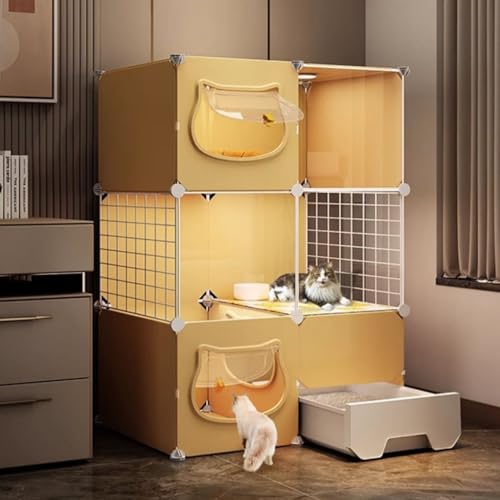 Katzenkäfige für drinnen, Kleintier-Laufstall, mit unabhängiger ausziehbarer Katzentoilette und Katzentür, Sie können frei kommen und gehen, EIN großer Spielplatz für Katzen (Farbe: Gelb, Gr Katzenkäfige für drinnen, Kleintier-Laufstall, mit unabhängiger ausziehbarer Katzentoilette und Katzentür, Sie können frei kommen und gehen, EIN großer Spielplatz für Katzen (Farbe: Gelb, Gr von SZITW
