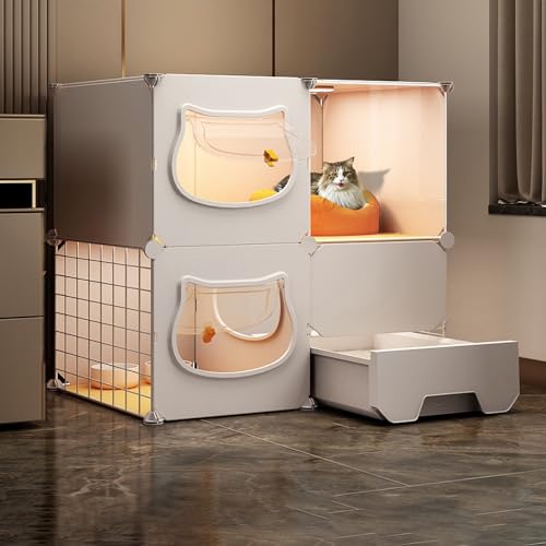 Katzenkäfige für drinnen, Kleintier-Laufstall, mit unabhängiger ausziehbarer Katzentoilette und Katzentür, Sie können frei kommen und gehen, EIN großer Spielplatz für Katzen (Farbe: Weiß, Gr Katzenkäfige für drinnen, Kleintier-Laufstall, mit unabhängiger ausziehbarer Katzentoilette und Katzentür, Sie können frei kommen und gehen, EIN großer Spielplatz für Katzen (Farbe: Weiß, Gr von SZITW