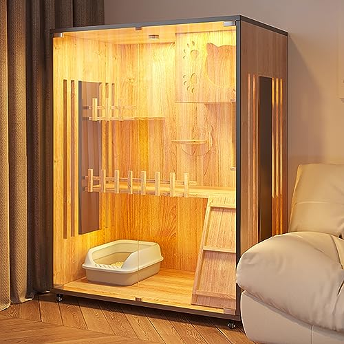 Katzenkäfighaus, großes Katzenhaus aus Holz, luxuriöses Katzenhaus mit Mehreren Funktionen, mit Katzentoilette, Sprungplattform, Kletterleiter, multifunktionales Katzenhaus, geeignet für 1–2 Katzenkäfighaus, großes Katzenhaus aus Holz, luxuriöses Katzenhaus mit Mehreren Funktionen, mit Katzentoilette, Sprungplattform, Kletterleiter, multifunktionales Katzenhaus, geeignet für 1–2 von SZITW