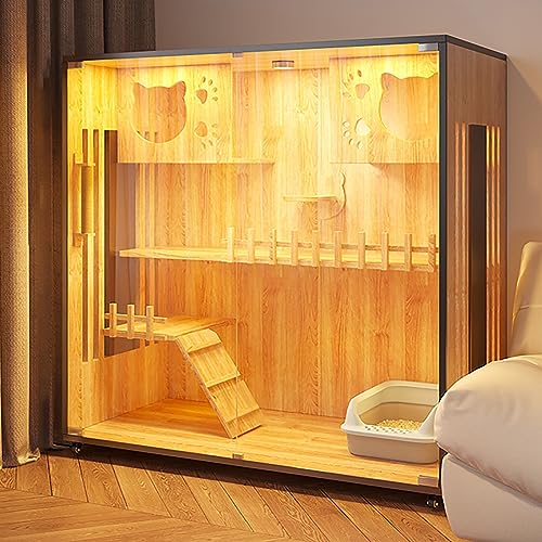 Katzenkäfighaus, großes Katzenhaus aus Holz, luxuriöses Katzenhaus mit Mehreren Funktionen, mit Katzentoilette, Sprungplattform, Kletterleiter, multifunktionales Katzenhaus, geeignet für 1–2 Katzenkäfighaus, großes Katzenhaus aus Holz, luxuriöses Katzenhaus mit Mehreren Funktionen, mit Katzentoilette, Sprungplattform, Kletterleiter, multifunktionales Katzenhaus, geeignet für 1–2 von SZITW