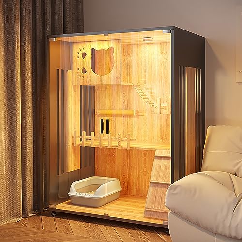 Katzenkäfighaus, großes Katzenhaus aus Holz, luxuriöses Katzenhaus mit Mehreren Funktionen, mit Katzentoilette, Sprungplattform, Kletterleiter, multifunktionales Katzenhaus, geeignet für 1–2 Katzenkäfighaus, großes Katzenhaus aus Holz, luxuriöses Katzenhaus mit Mehreren Funktionen, mit Katzentoilette, Sprungplattform, Kletterleiter, multifunktionales Katzenhaus, geeignet für 1–2 von SZITW