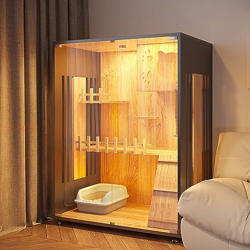 Katzenkäfighaus, großes Katzenhaus aus Holz, luxuriöses Katzenhaus mit Mehreren Funktionen, mit Katzentoilette, Sprungplattform, Kletterleiter, multifunktionales Katzenhaus, geeignet für 1–2 Katzenkäfighaus, großes Katzenhaus aus Holz, luxuriöses Katzenhaus mit Mehreren Funktionen, mit Katzentoilette, Sprungplattform, Kletterleiter, multifunktionales Katzenhaus, geeignet für 1–2 von SZITW