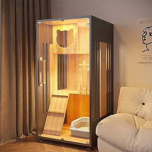 Katzenkäfighaus, großes Katzenhaus aus Holz, luxuriöses Katzenhaus mit Mehreren Funktionen, mit Katzentoilette, Sprungplattform, Kletterleiter, multifunktionales Katzenhaus, geeignet für 1–2 Katzenkäfighaus, großes Katzenhaus aus Holz, luxuriöses Katzenhaus mit Mehreren Funktionen, mit Katzentoilette, Sprungplattform, Kletterleiter, multifunktionales Katzenhaus, geeignet für 1–2 von SZITW