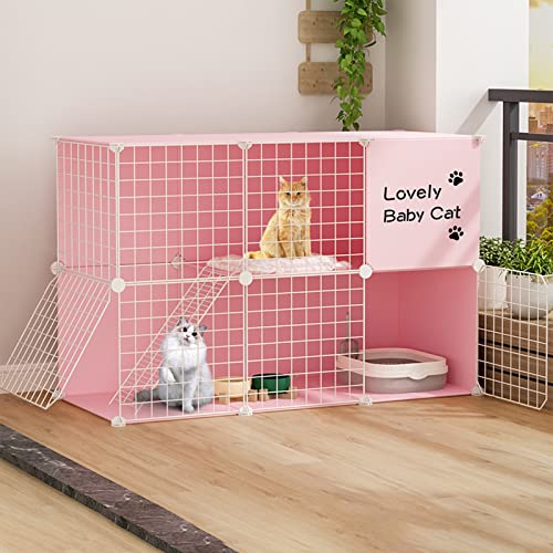 Metall-Katzenkäfiggehege für den Innenbereich mit Plattformen, abnehmbare, verbreiterbare Haustier-Laufstallkiste, Katzenhütten, DIY-Zusammenbau eines Katzengeheges für 1–2 Katzen (Farbe: Ro von SZITW