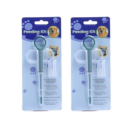 2 Stück Wiederverwendbare Tabletteneingeber und Medikamenten Feeder für Katzen und Hunde - Sichere Pet Pusher Spritze, Tablette Feeder in Lebensmittelqualität, Ideal für Tabletten, Pillen (Grün) von SZJLDS