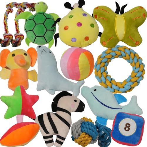 SZKOKUHO Puppies Pet Kauspielzeug für Hunde, mehrere Designs, niedlich, gefüllt, Plüsch, quietschendes Spielzeug für kleine, mittelgroße Hunde, interaktive Spielübungen (15 Stück) von SZKOKUHO
