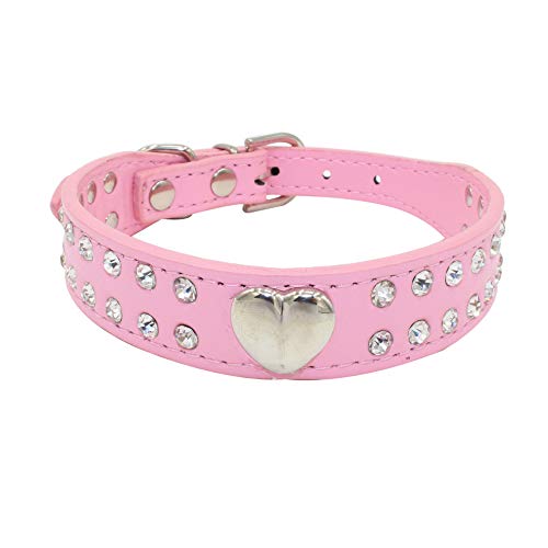 Szmyled Hundehalsband, Diamant-Halsband, verstellbar, weiches Leder und Brillanten, mit Strasssteinen, leichtes Halsband für kleine und mittelgroße Hunde (Größe M, Pink) von SZMYLED
