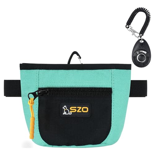 SZO Leckerli-Tasche für Hunde, mit Klicker, Hundetrainings-Leckerli-Tasche mit Taillengürtelclip, Magnetverschluss, freihändiges Training – Schwarz & Grün von SZO