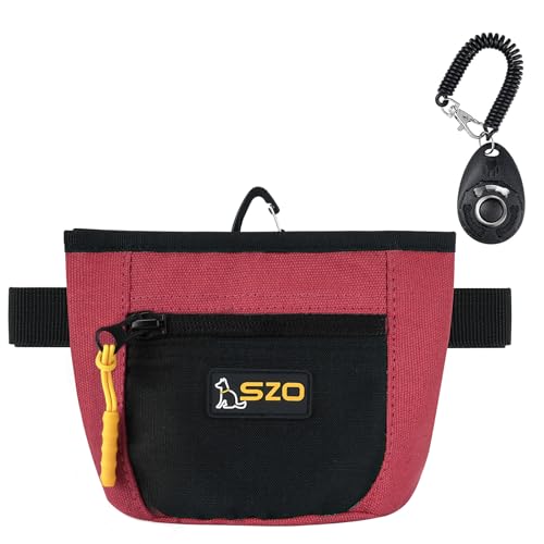 SZO Leckerli-Tasche für Hunde, mit Klicker, Hundetrainings-Leckerli-Tasche mit Taillengürtelclip, Magnetverschluss, freihändiges Training – Schwarz & Rot von SZO