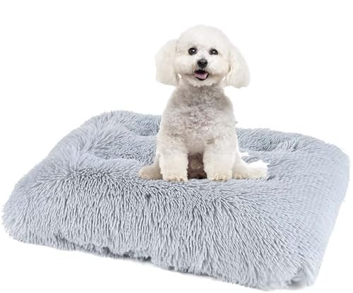 SZSXYBZ Luxuriöses Fellbett für Hunde und Katzen, waschbares Kissen, weich, warm, Plüsch, flauschig, rutschfest, Angstkissen, S/M/L/XL/XXL (Hellgrau, XXL-122 x 85 cm) von SZSXYBZ