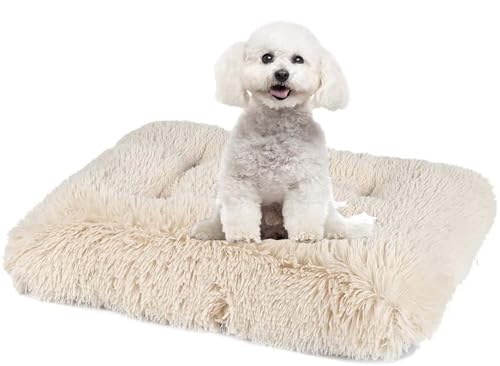 SZSXYBZ Luxuriöses Fellbett für Hunde und Katzen, waschbares Kissen, weich, warm, Plüsch, flauschige Hundebox-Matratze, rutschfest, Angstkissen, S/M/L/XL/XXL (Beige, L 93 x 65 cm) von SZSXYBZ
