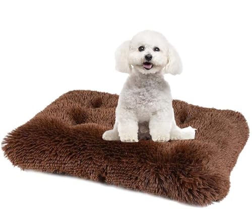 SZSXYBZ Luxuriöses Fellbett für Hunde und Katzen, waschbares Kissen, weich, warmes Bett, flauschige Plüsch-Matratze, rutschfest, Angstgefühle, Größe S/M/L/XL/XXL (Dunkelbraun, M-78 x 55 cm) von SZSXYBZ